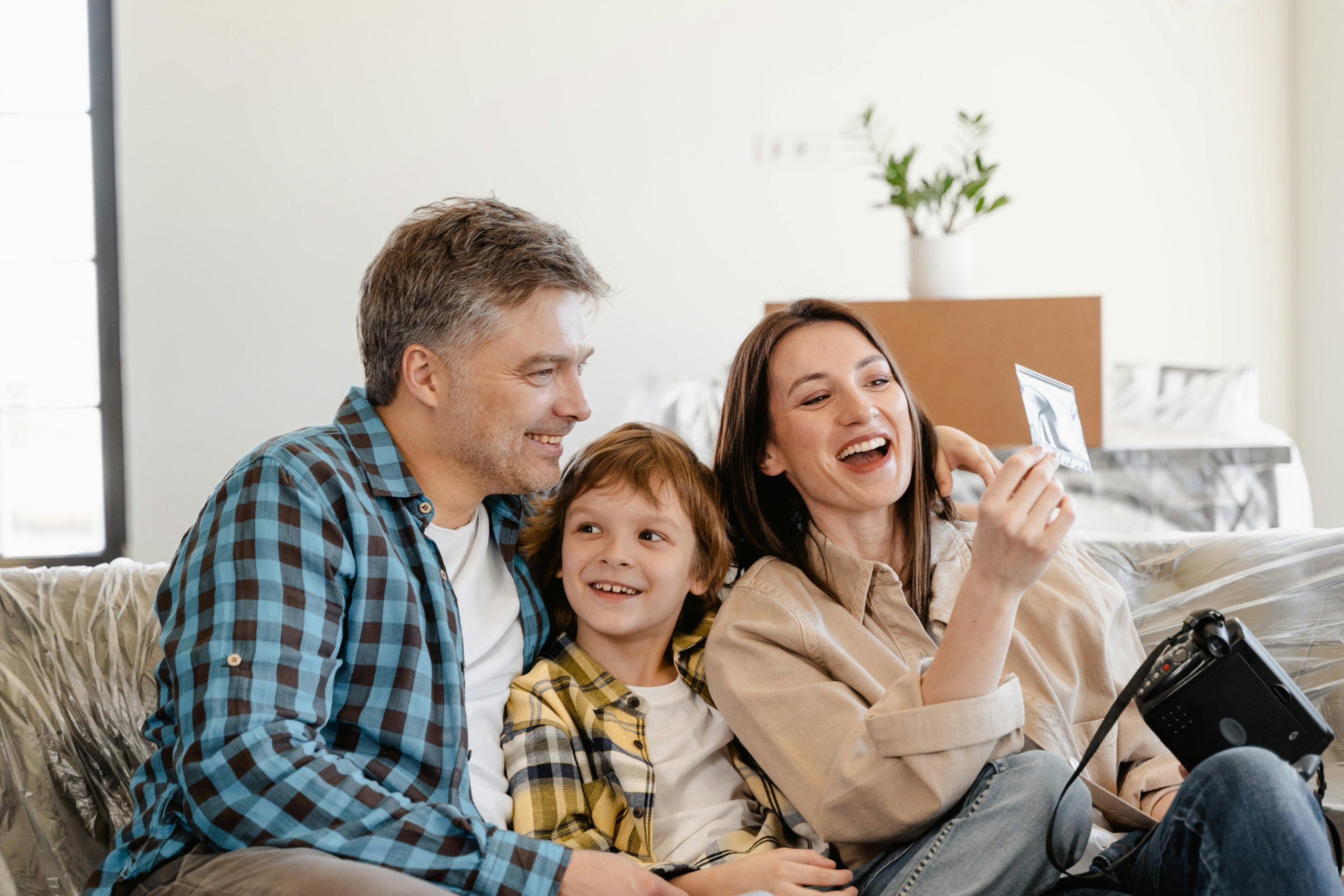 Family in their new home